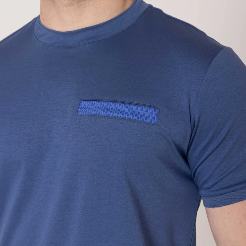 Azure Blue with Navy Pocket T-Shirt - Image 3