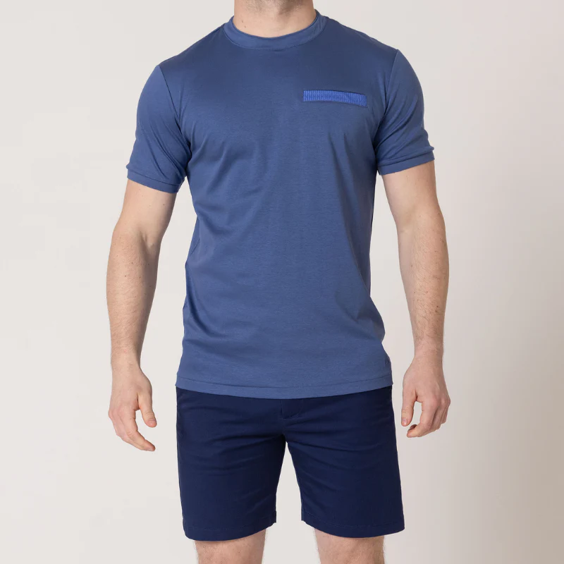 Azure Blue with Navy Pocket T-Shirt - Image 4