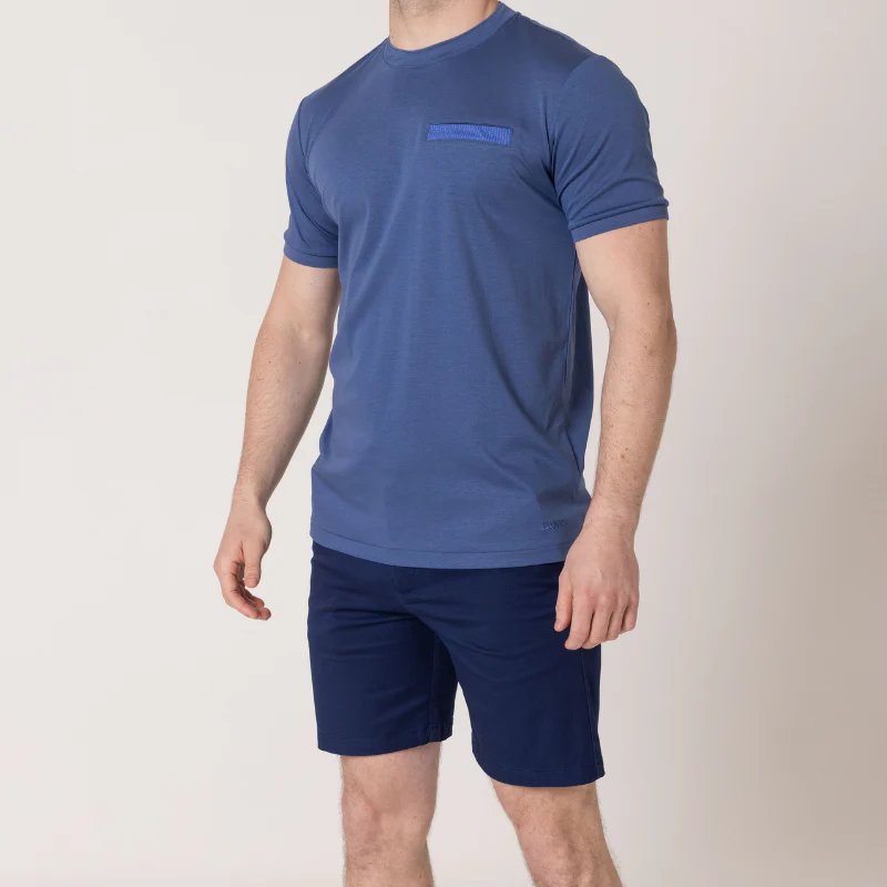 Azure Blue with Navy Pocket T-Shirt - Image 6