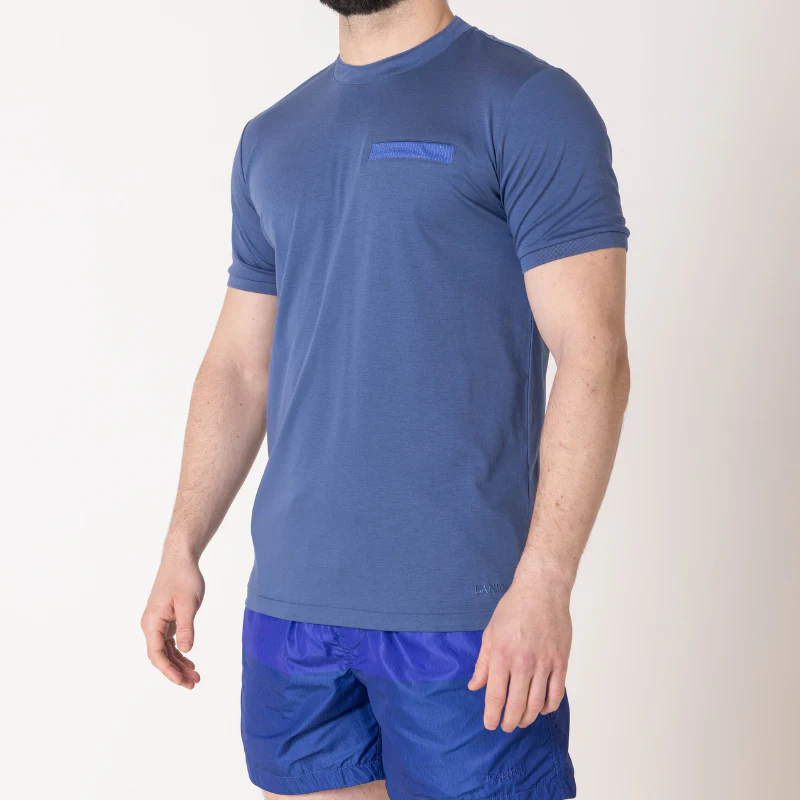 Azure Blue with Navy Pocket T-Shirt - Image 7