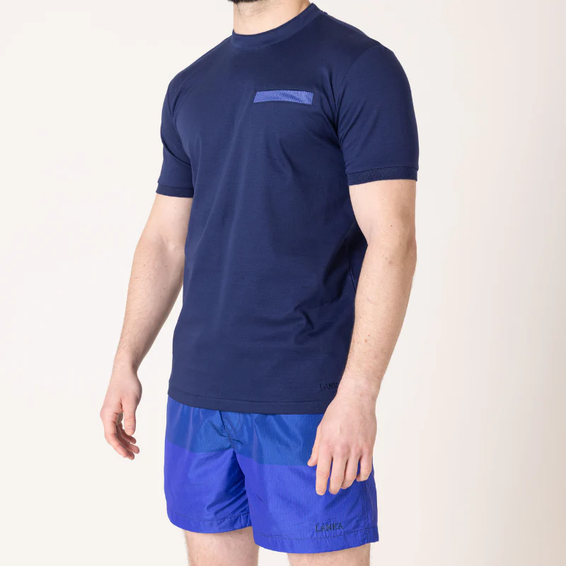 Navy with Azure Blue Pocket T-Shirt - Image 5