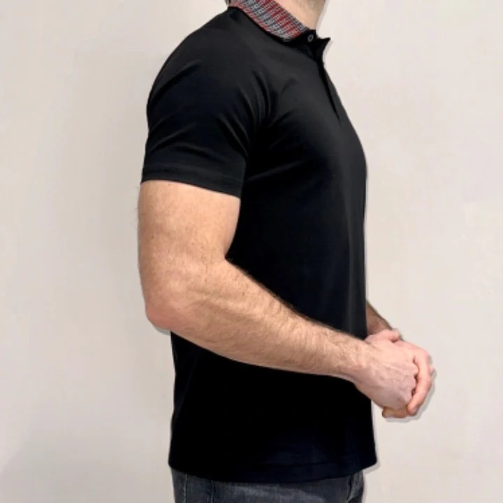 Black Stitched Collar Button Polo - Image 4