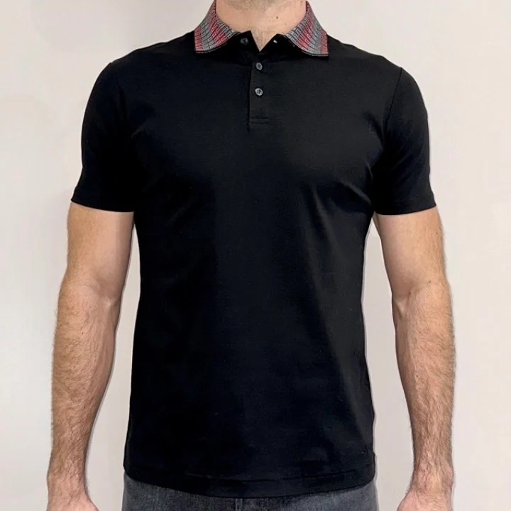 Black Stitched Collar Button Polo - Image 5