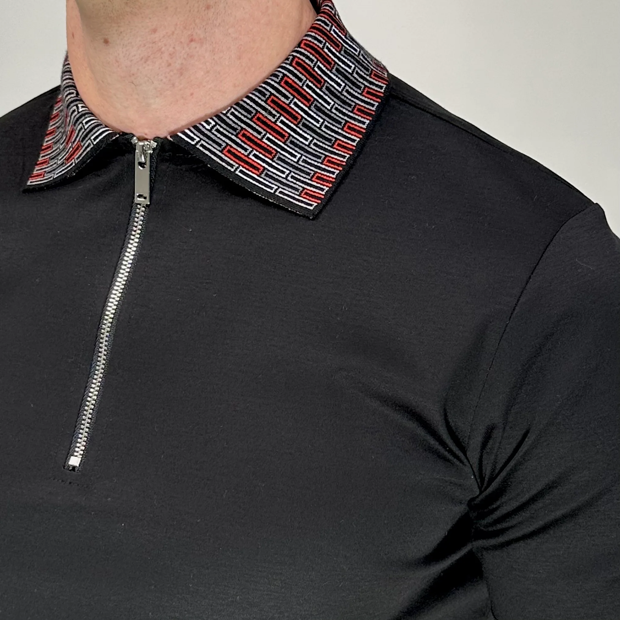 Black Stitched Zip Polo - Image 3