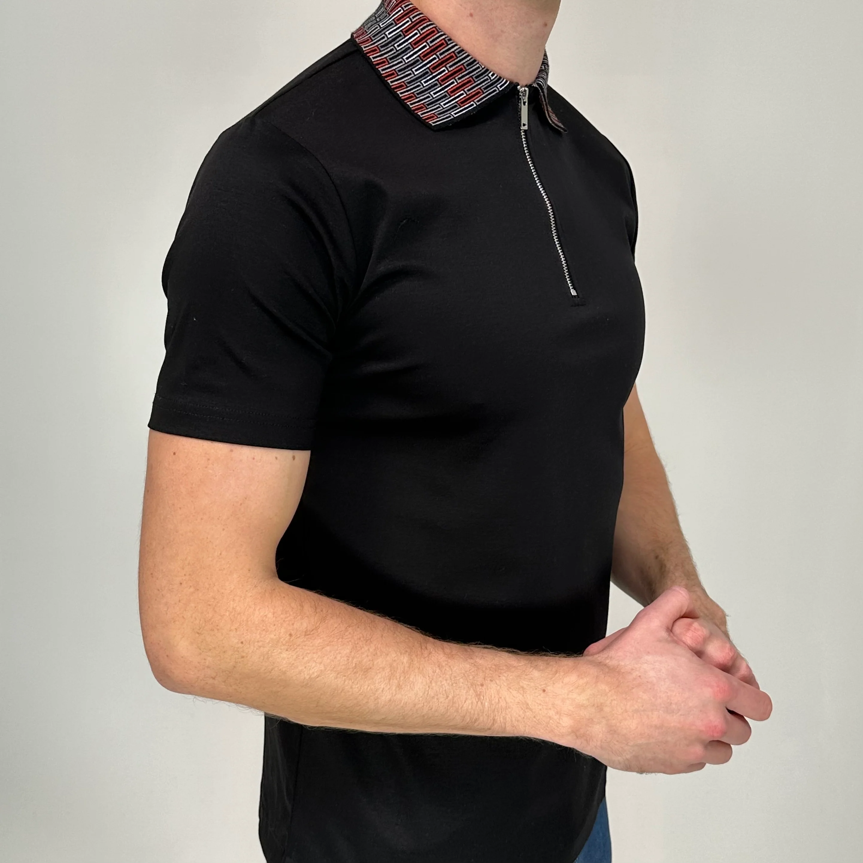 Black Stitched Zip Polo - Image 4