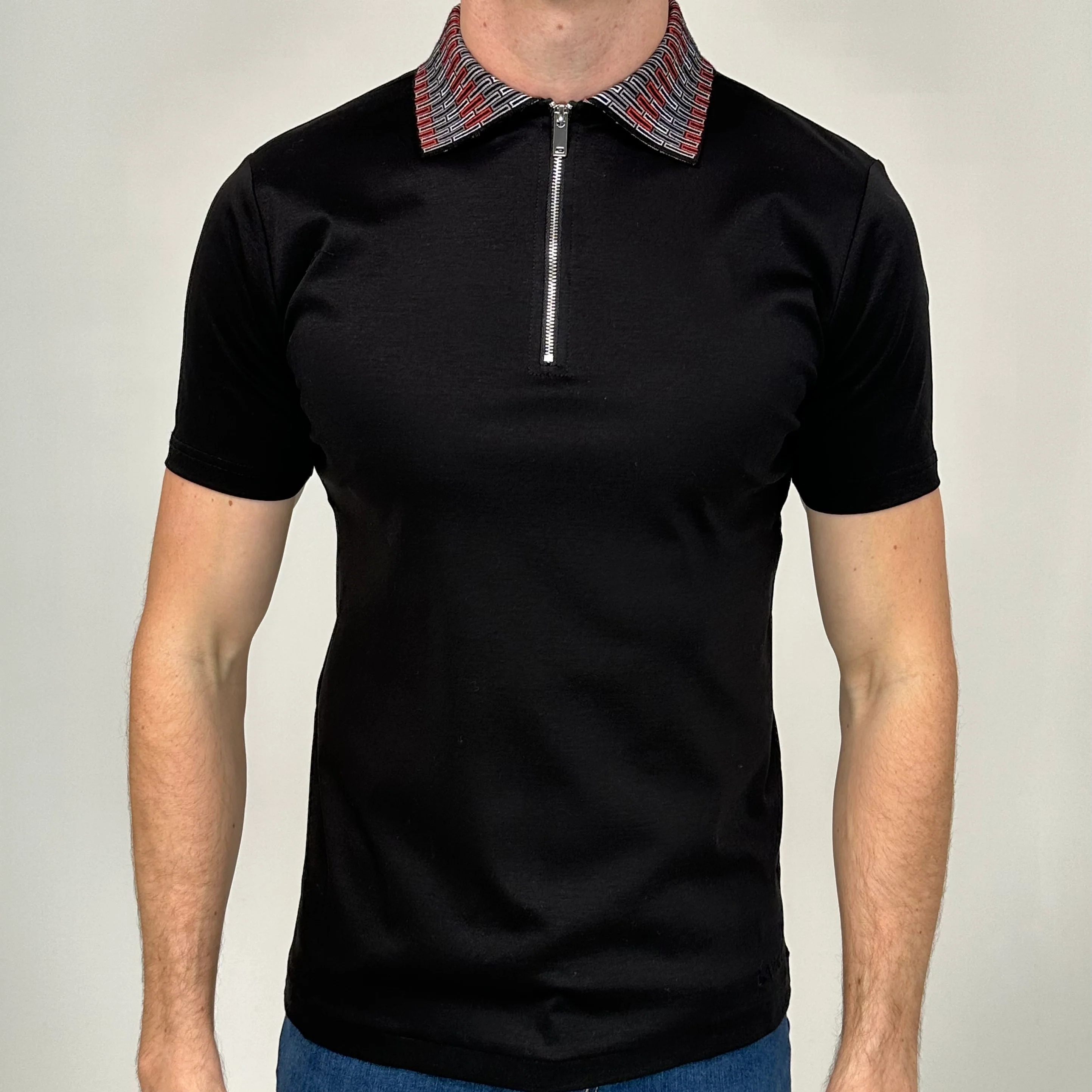 Black Stitched Zip Polo - Image 5