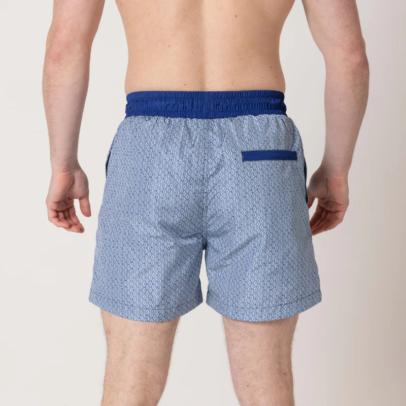 Steel Blue Patterned Swim Shorts - Image 11