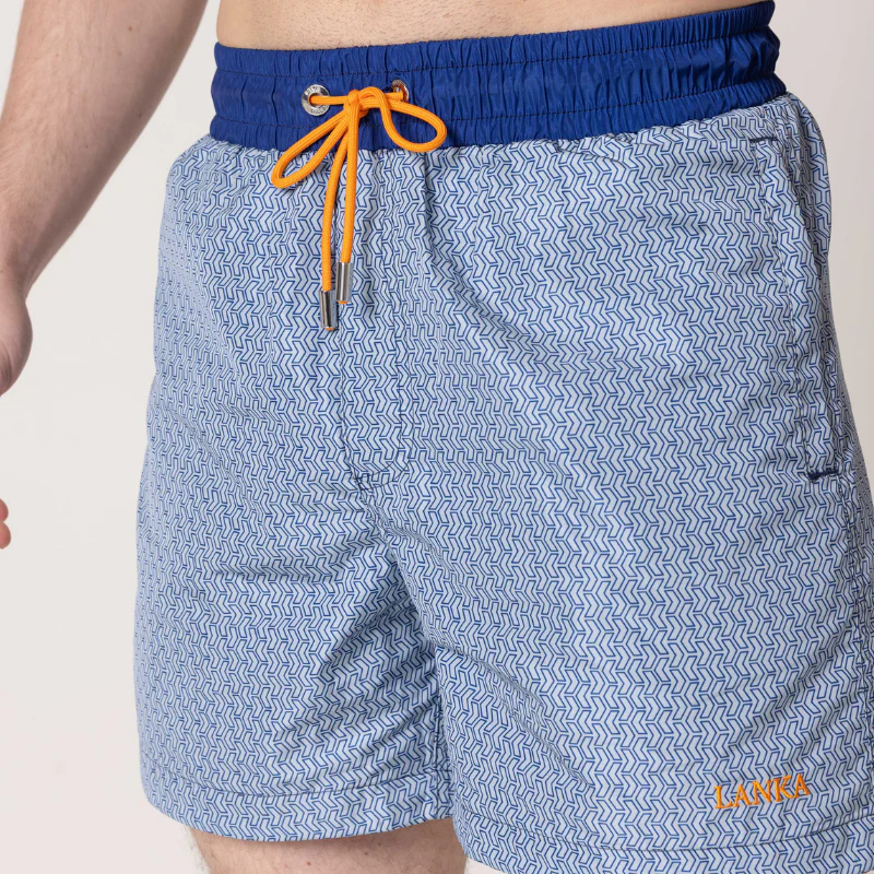 Steel Blue Patterned Swim Shorts - Image 3