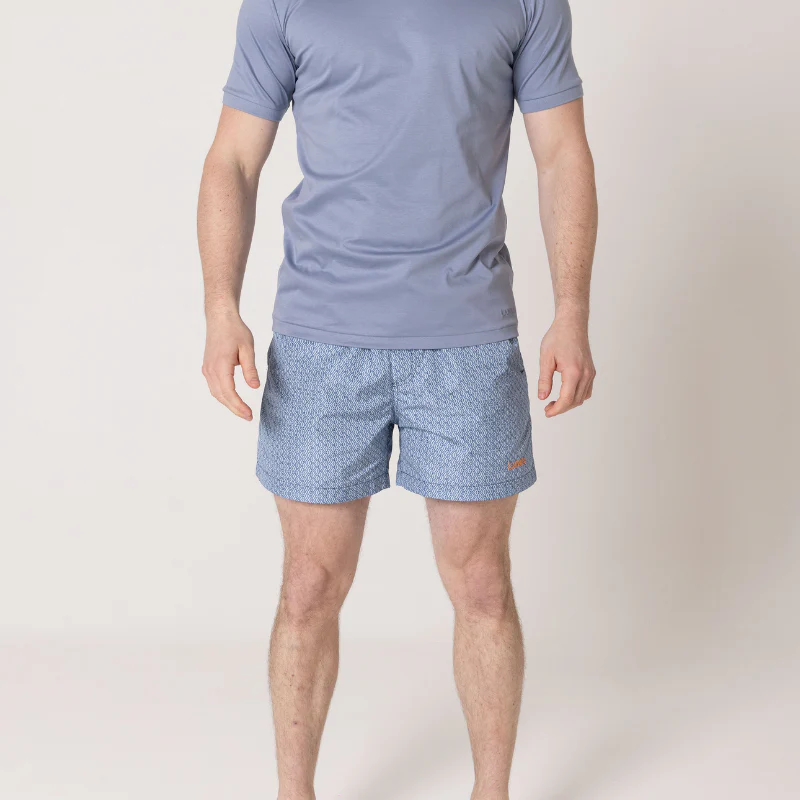 Steel Blue Patterned Swim Shorts - Image 4