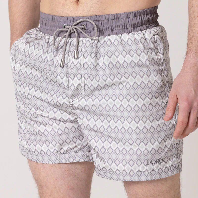 Light Grey Diamond Swim Shorts - Image 10