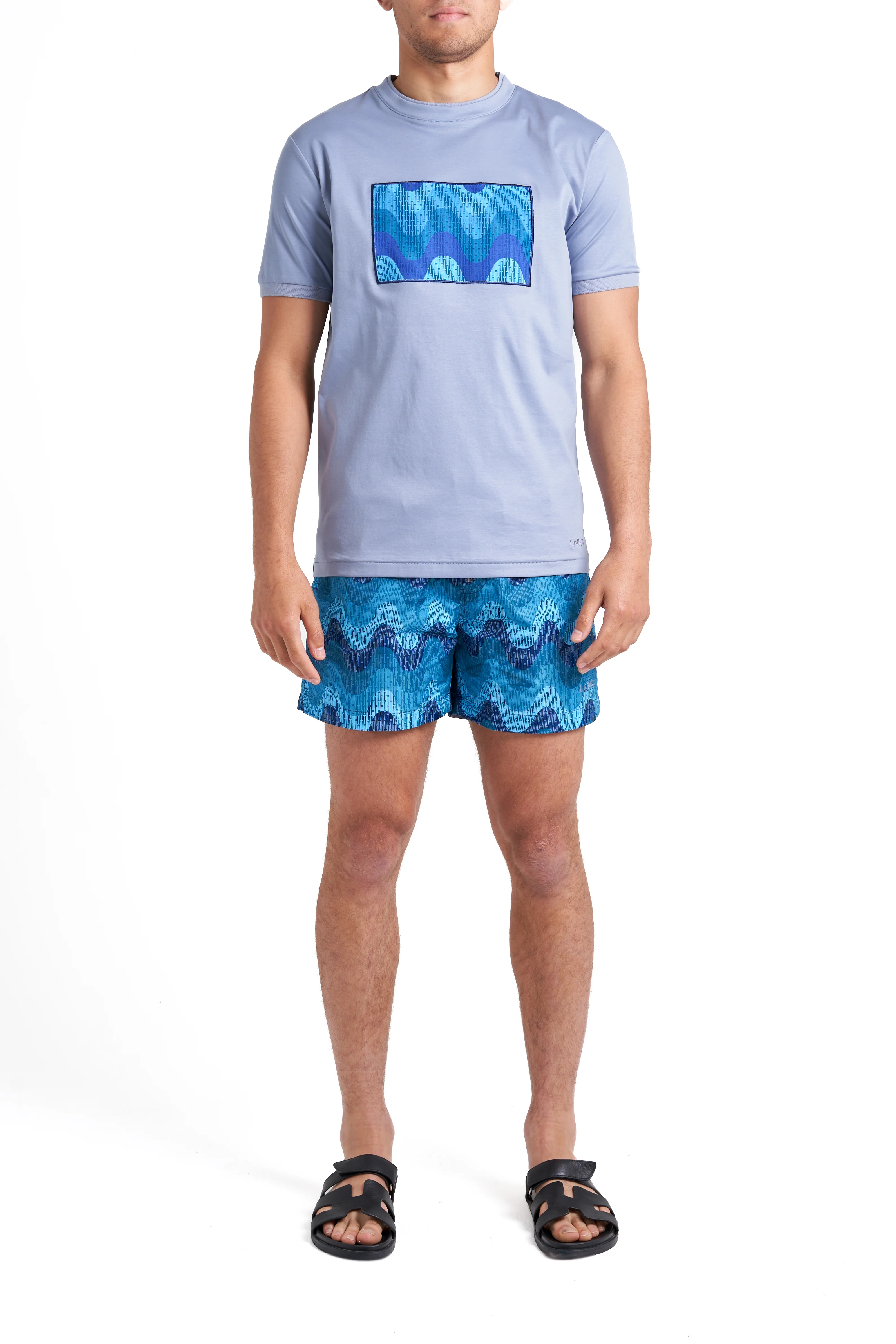 Steel Blue Waves Swim Shorts - Image 3