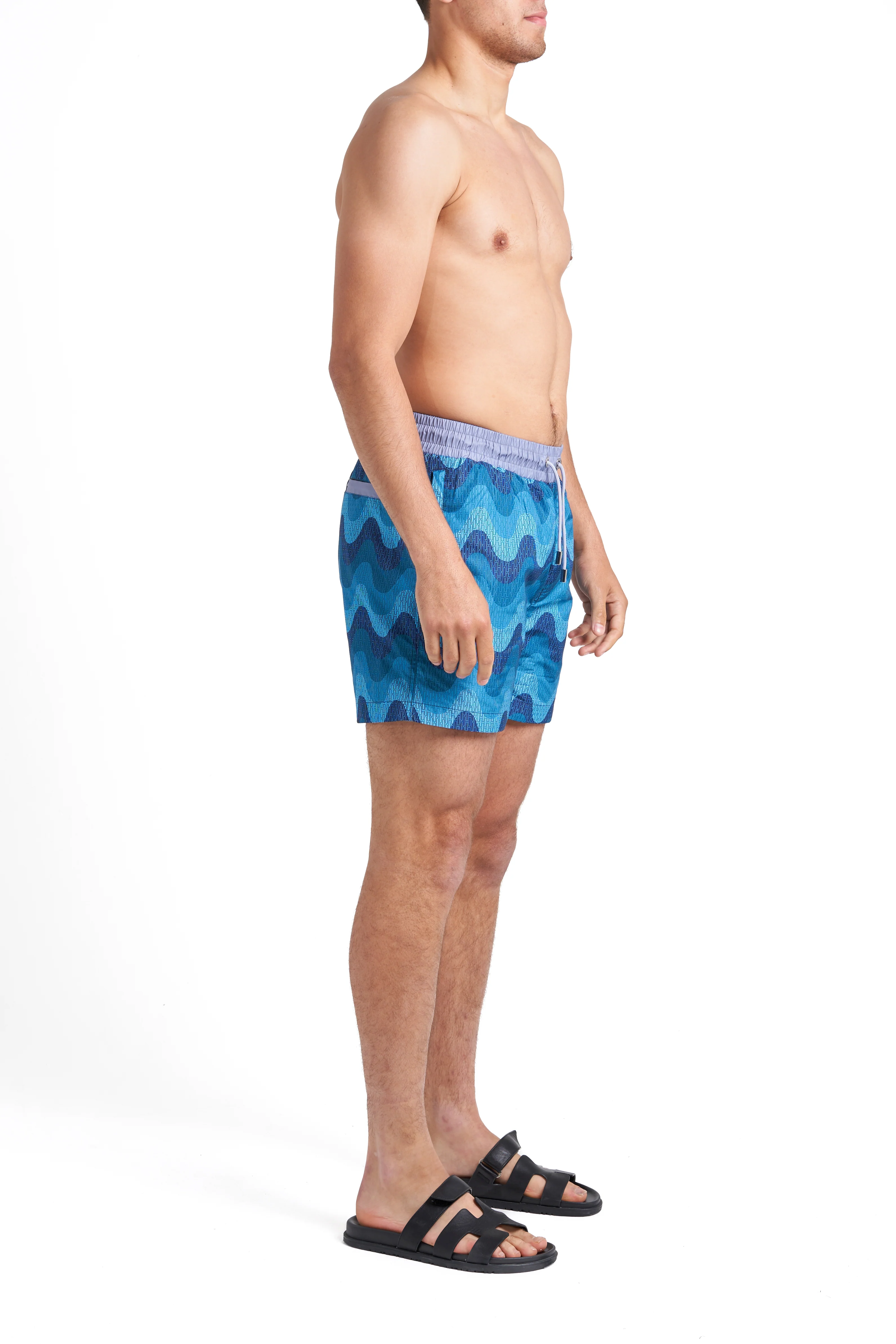 Steel Blue Waves Swim Shorts - Image 4