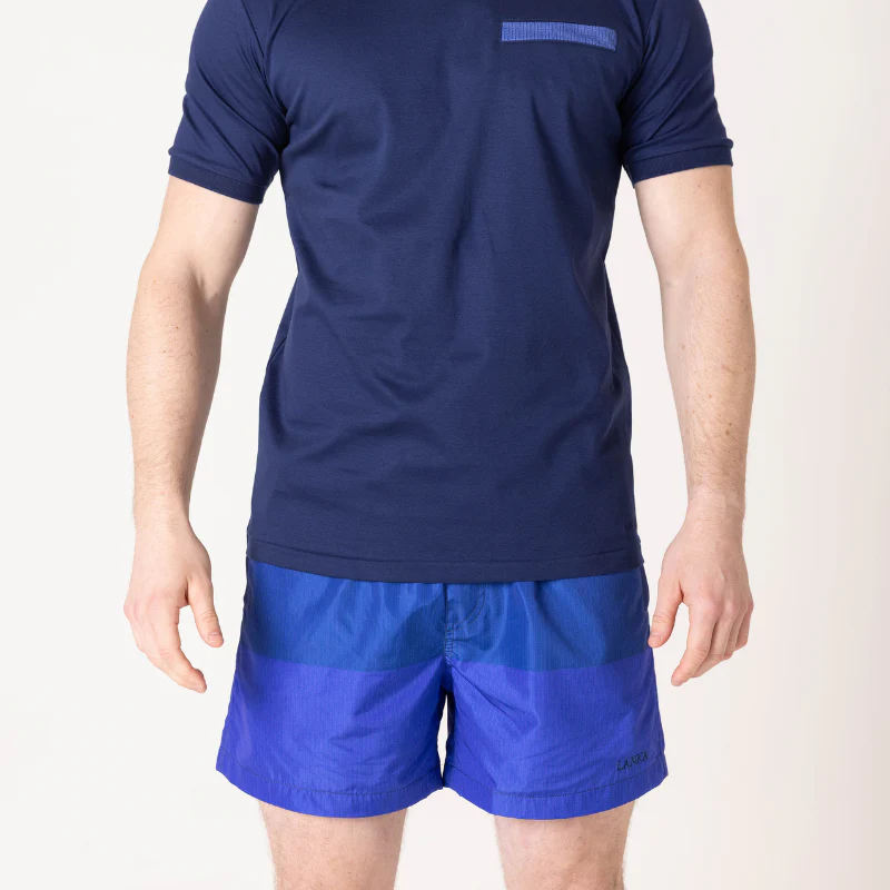 Navy|Azure Blue Split Swim Shorts - Image 4