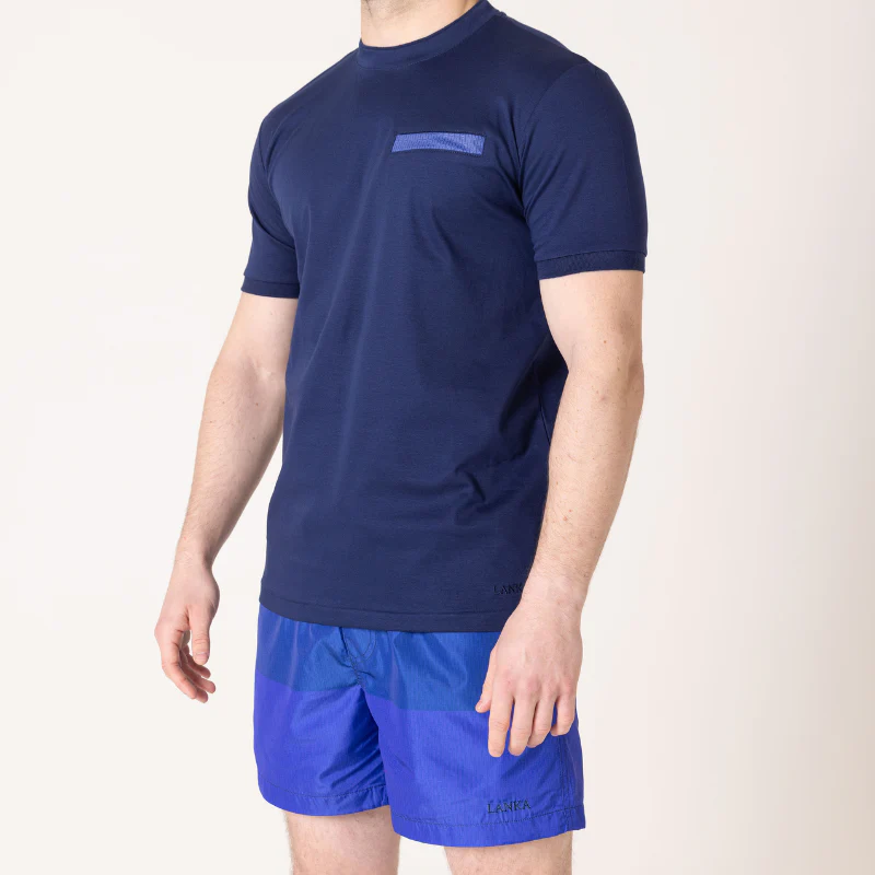 Navy|Azure Blue Split Swim Shorts - Image 6