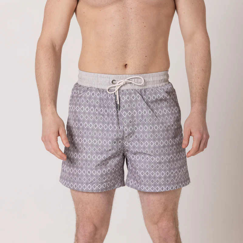 Steel Grey Diamond Swim Shorts - Image 5