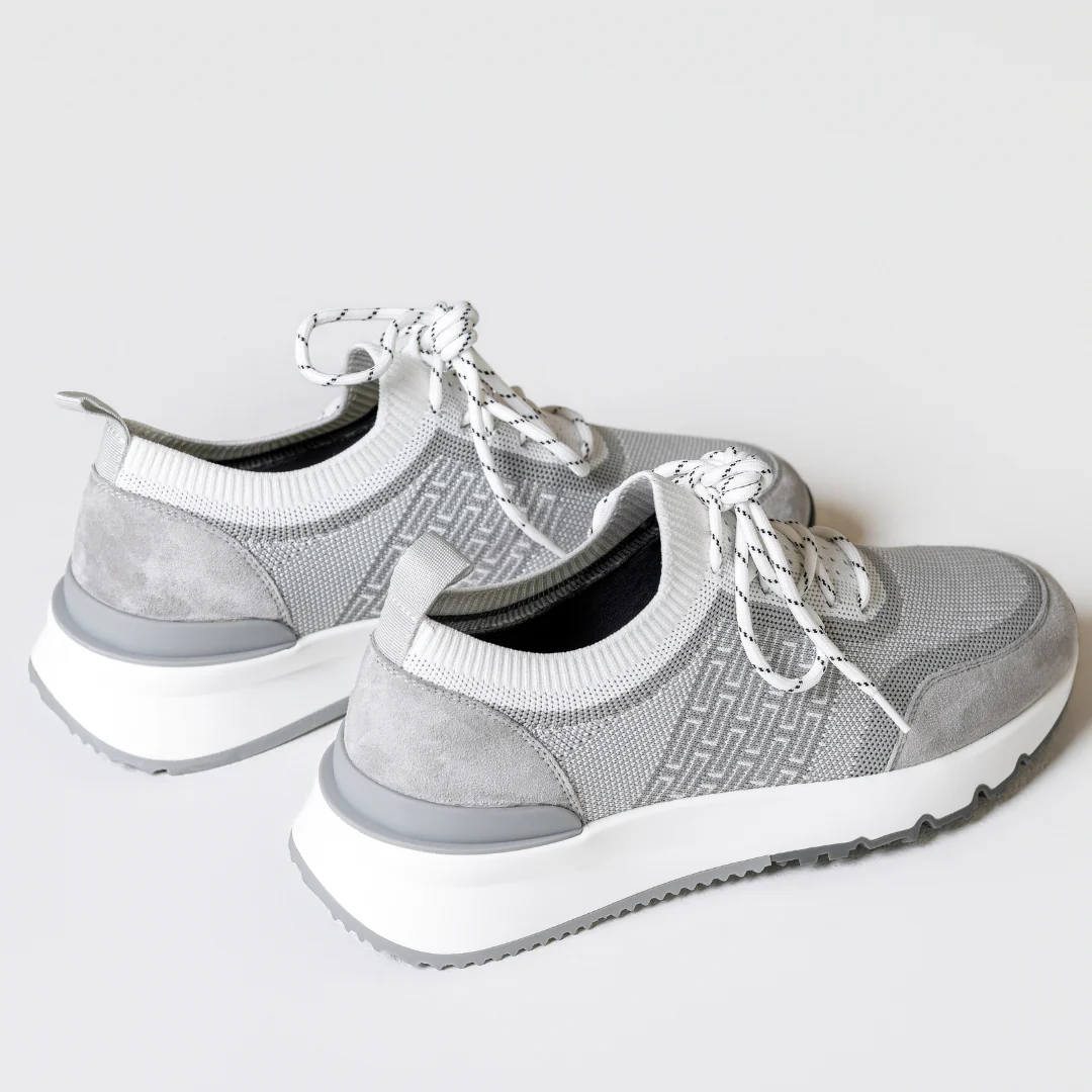 White & Grey Sky Knit Trainer - Image 9